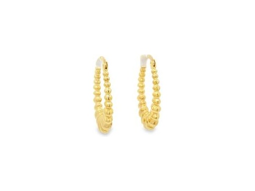 18K Yellow Gold Textured Fan Hoop Earrings